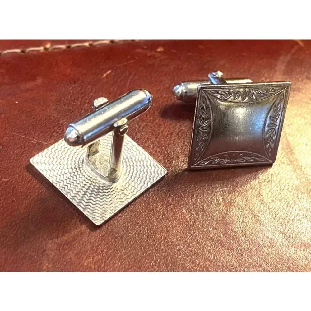 VTG Silver Tone Swank Cufflinks with Classic Etched Design